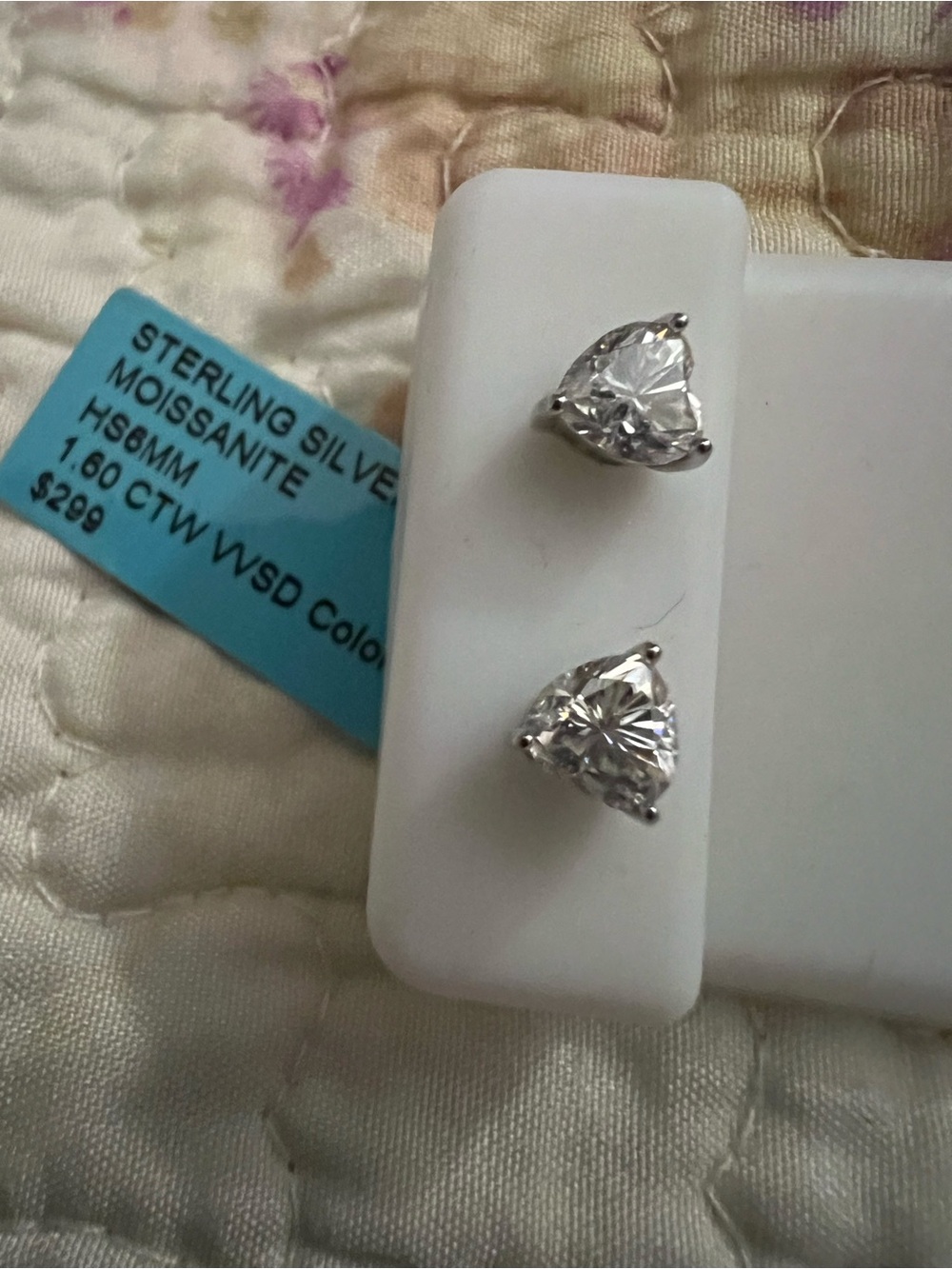 Sterling Silver Heart Moissanite Stud Earrings - White